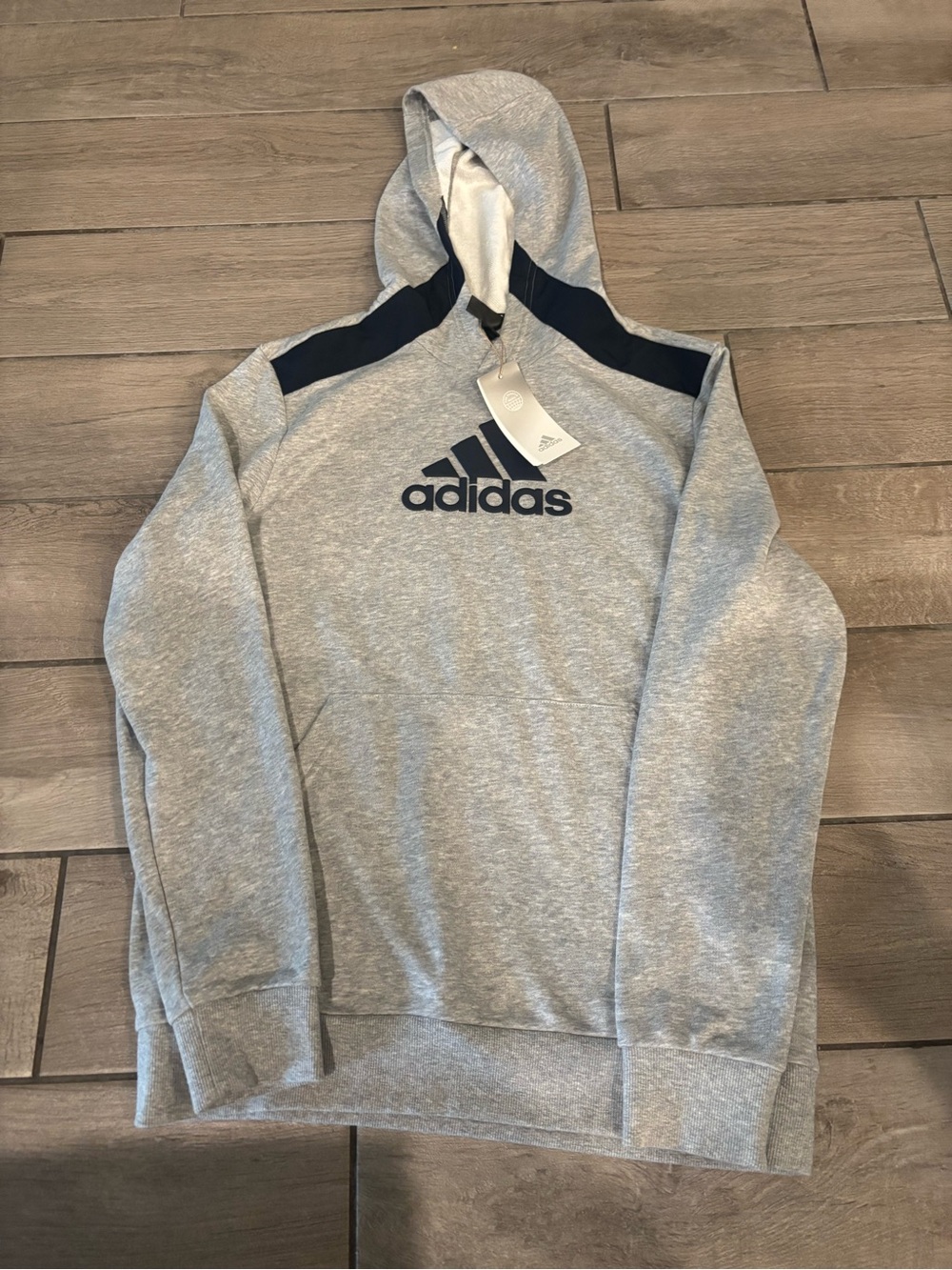 adidas Gray Hoodie with Black Logo and Shoulder Panels